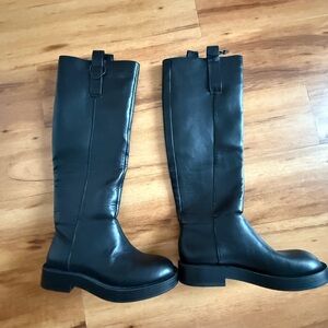 Zara Black Leather Combat Boots